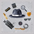 Private Investigators Essential Kit Vector Set Royalty Free Stock Photo