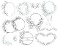 Collection of Eucalyptus wreaths and frames, hand drawn botanical line drawing Royalty Free Stock Photo