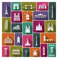 Collection of Europe detailed silhouettes. Set Travel Landmarks. vector illustration Royalty Free Stock Photo