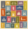 Collection of Europe detailed silhouettes. Set Travel Landmarks. vector illustration Royalty Free Stock Photo