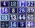 Collection of european adress numbers on blue Royalty Free Stock Photo