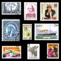 Collection of European and American postage stamps Royalty Free Stock Photo