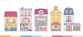Collection of European houses. Nice Dutch buildings with shops, bookstore, cafe, coffee shop. Colorful vector
