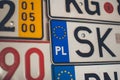 Collection of European license plates from different countries Royalty Free Stock Photo