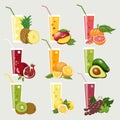 Collection of exotic fruit juices. Fresh organic juice for a healthy lifestyle