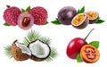 Collection of exotic fruits isolated on a white