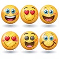 Collection of expressive yellow smiley faces with various emotions Royalty Free Stock Photo