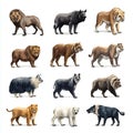 A collection of extinct animals all drawn in watercolor Royalty Free Stock Photo