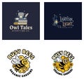 Collection of eye-catching logos featuring an owl books bee and lantern design for diverse business applications Royalty Free Stock Photo