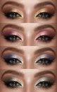 Collection of eyes shadows colorful hues. The palette of lipsticks. Close-up Royalty Free Stock Photo