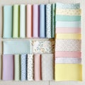 A collection of fabric swatches arranged in three columns and two rows, Royalty Free Stock Photo