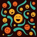 Collection of Face emoticons,Smile icons vector. colorful flat emoji with Retro vintage color palette.