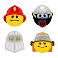 Vector set of emoticons in firefighter clothes.