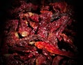 Collection of famous spicy kashmiri dry red chillies.