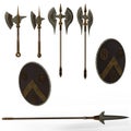 Collection of fantasy dwarf weapons. 3D rendering isolated