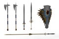 Collection of fantasy elf weapons. 3D rendering isolated