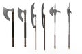 Collection of fantasy medieval axe weapons. 3D rendering isolated