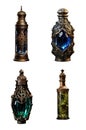 fantasy medieval vial collection. transparent background PNG file.