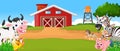 Collection farm animals with farm background Royalty Free Stock Photo