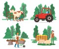 Farming People, Animals and Equipment Set Vector Royalty Free Stock Photo