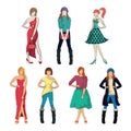 Collection of fashion models in various outfit. Vector illustration decorative design