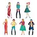 Collection of fashion models in various outfit. Vector illustration decorative design Royalty Free Stock Photo