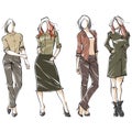 collection of fashion models in various outfit. Vector illustration decorative design