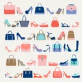 Collection of fashion Women bags and High Heels shoes Royalty Free Stock Photo