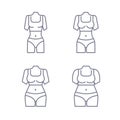 Collection of female body types. Set of thick and thin figures. Thin line icons. Vector illustration. Flat style design. Royalty Free Stock Photo