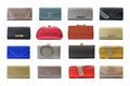 Collection of female clutch bag isolated on white background.