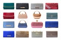 Collection of female clutch bag isolated on white background