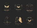 Collection of fine, hand drawn style logos and icons of hands. Esoteric, fashion, skin care and wedding concept Royalty Free Stock Photo