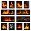 Collection of Fire and Flame Textures on Black Background Royalty Free Stock Photo