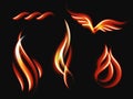 Collection fire vector illustration. Languages flame of different shapes.