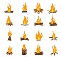 Collection of fires in the style of pixel art.