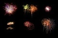 Collection of fireworks in celebrate day isolate on black backgr Royalty Free Stock Photo