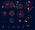 Collection of fireworks display celebration, Colorful fireworks. Royalty Free Stock Photo