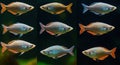 Variety of fish in aquarium display Royalty Free Stock Photo