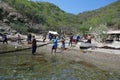 Collection of fishing net on the beach of Taganga