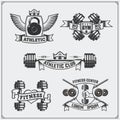 Collection of fitness labels, emblems, badges, logos and design elements.