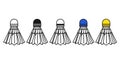 Collection of five badminton shuttlecocks with different colored caps isolated on transparent background Royalty Free Stock Photo