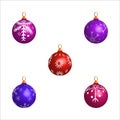 Collection of five Christmas balls for tree decoration. Christmas ball vector design on a white background. Colorful Christmas Royalty Free Stock Photo