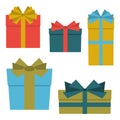 Collection of five multi colored gift boxes Royalty Free Stock Photo