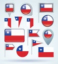 Collection Flag of Chile, vector illustration.