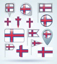 Collection Flag of Faroe Islands, vector illustration