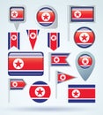 Collection Flag of North Corea, vector illustration Royalty Free Stock Photo