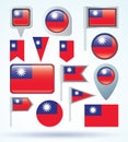 Collection Flag set of Taiwan, vector illustration