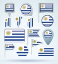 Collection Flag of Uruguay, vector illustration.