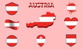 Collection of flat national flags of Austria with map Royalty Free Stock Photo