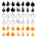 Collection of flame signs. Fire icons set. flames symbol. Royalty Free Stock Photo